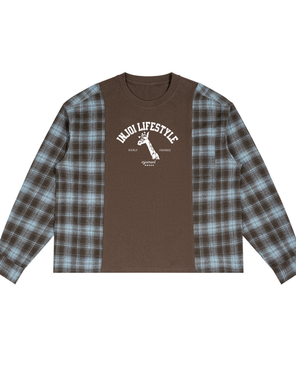 INJOI Unisex Plaid Panel Long Sleeve T-Shirt