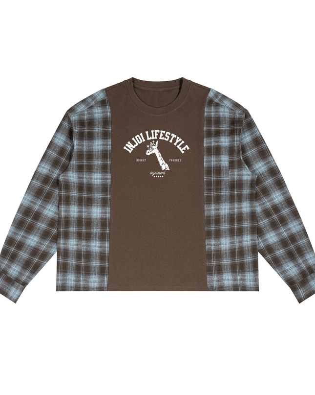 INJOI Unisex Plaid Panel Long Sleeve T-Shirt