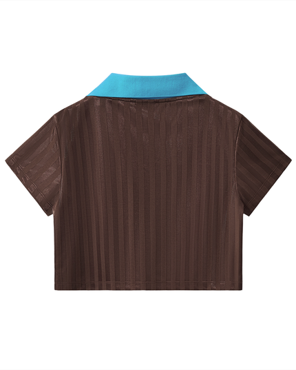 Contrast Collar Striped Cropped Jersey