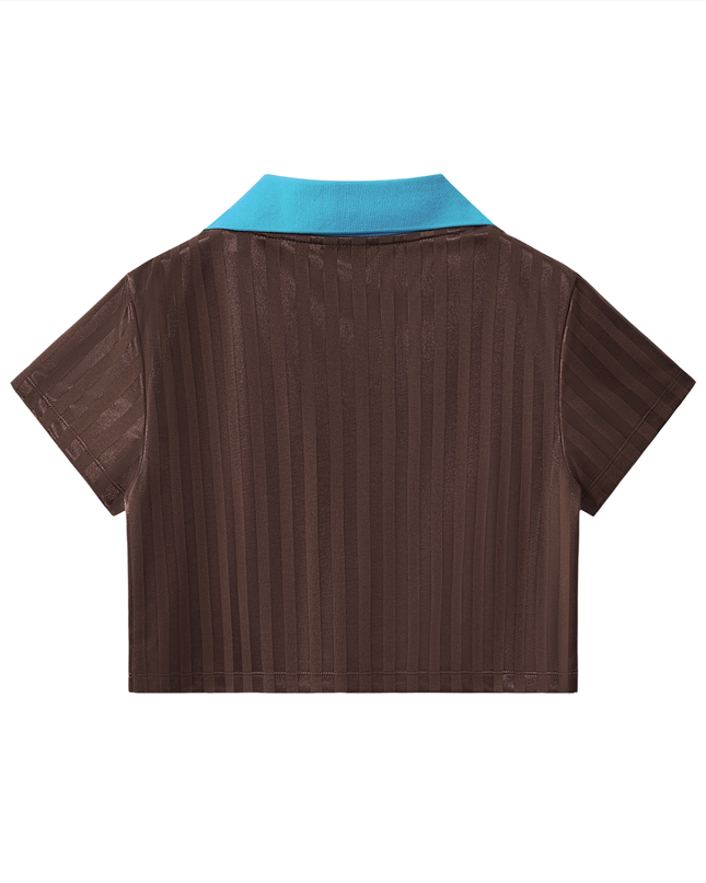 Contrast Collar Striped Cropped Jersey