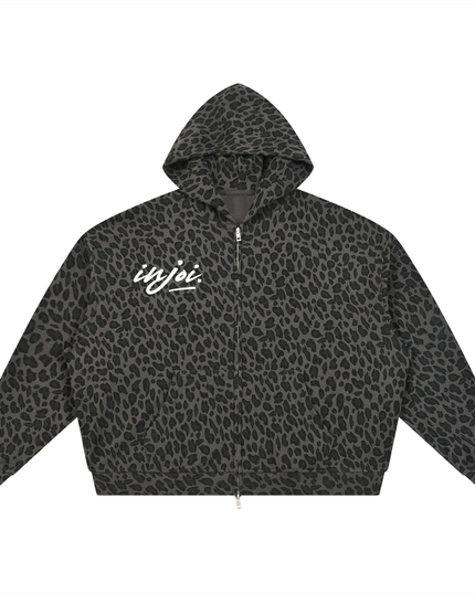 Unisex Leopard Print Waffle Full Zip Hoodie