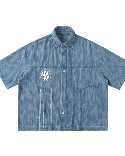 Distressed Wash Short-Sleeve Shirt