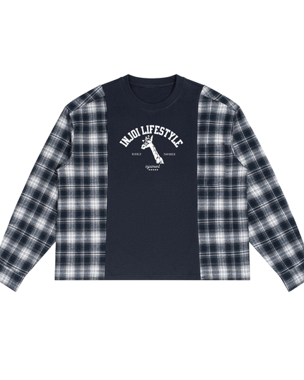 INJOI Unisex Plaid Panel Long Sleeve T-Shirt