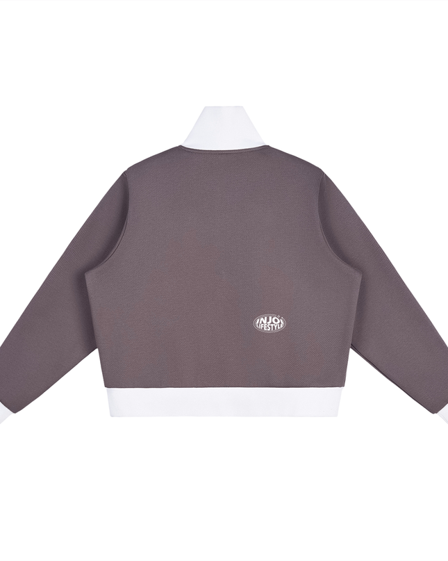 Contrast Side Stripe Fleece Cropped Track Jacket