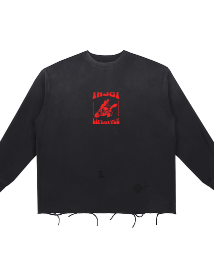 Snow Wash Raw Edge Cotton T-Shirt