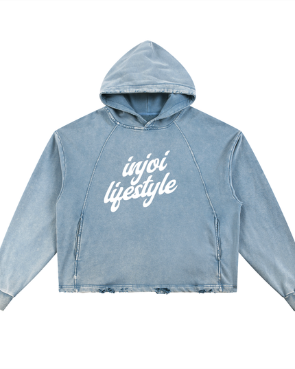 Vintage Washed Frayed-Hem Hoodie