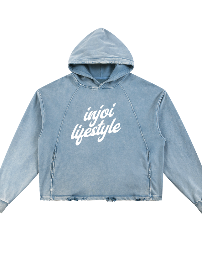 Vintage Washed Frayed-Hem Hoodie