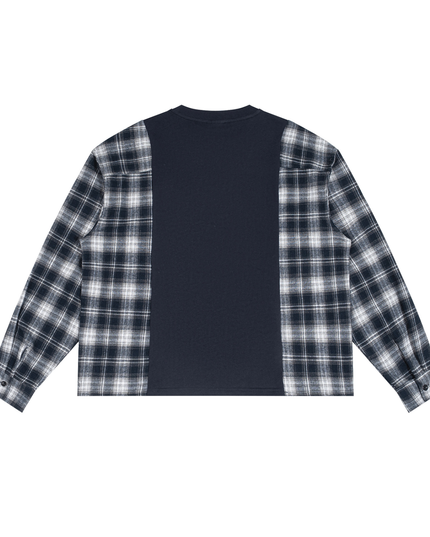 INJOI Unisex Plaid Panel Long Sleeve T-Shirt