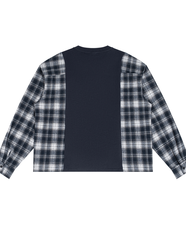 INJOI Unisex Plaid Panel Long Sleeve T-Shirt