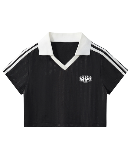 Contrast Collar Striped Cropped Jersey