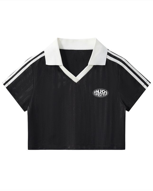 Contrast Collar Striped Cropped Jersey