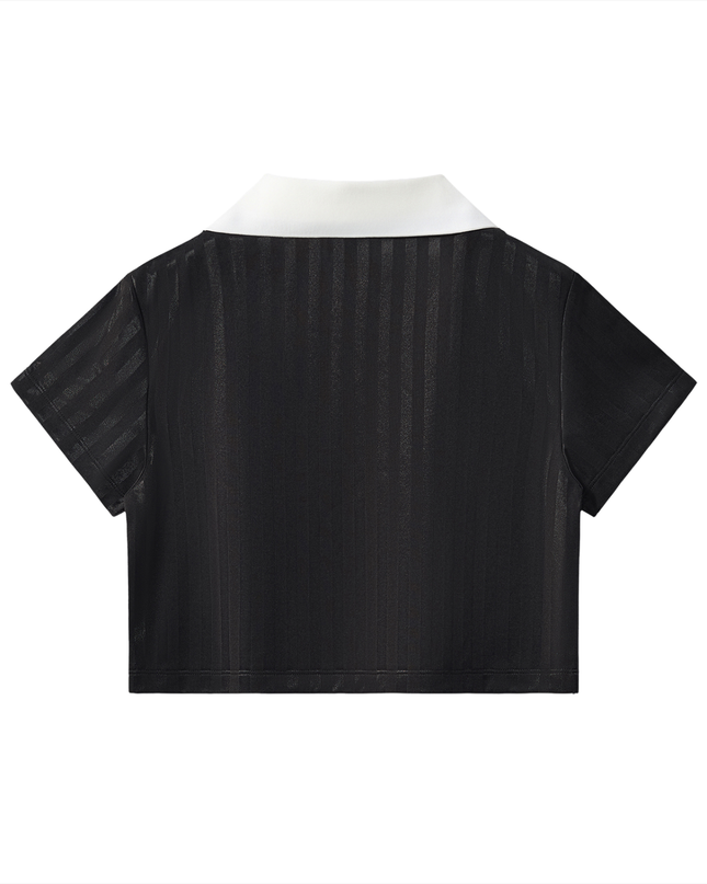 Contrast Collar Striped Cropped Jersey