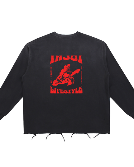 Snow Wash Raw Edge Cotton T-Shirt