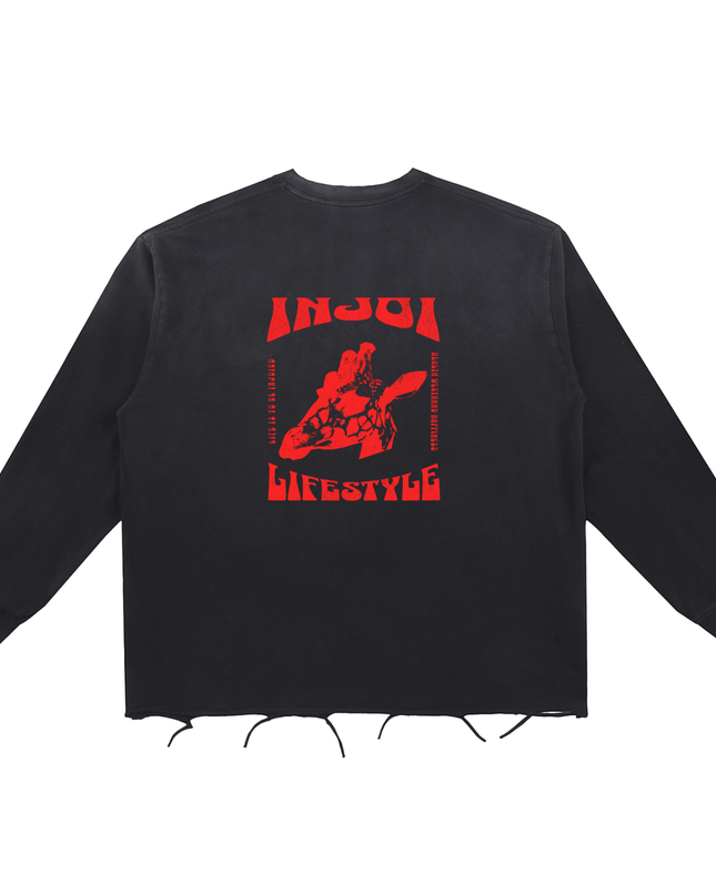Snow Wash Raw Edge Cotton T-Shirt