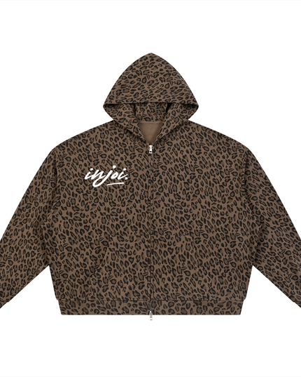 Unisex Leopard Print Waffle Full Zip Hoodie