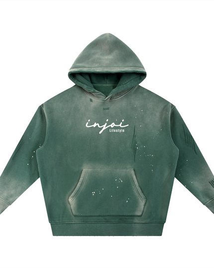 Vintage Washed Frayed Fleece Hoodie
