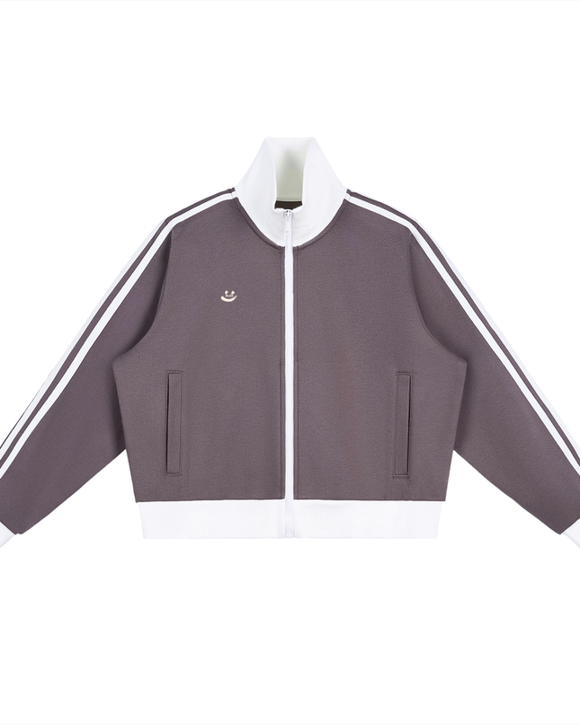 Contrast Side Stripe Fleece Cropped Track Jacket