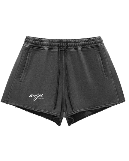 Snow Washed Raw Edge Drawstring Shorts