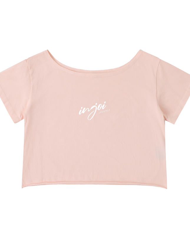 Off-Shoulder Rolled Hem Cotton T-Shirt