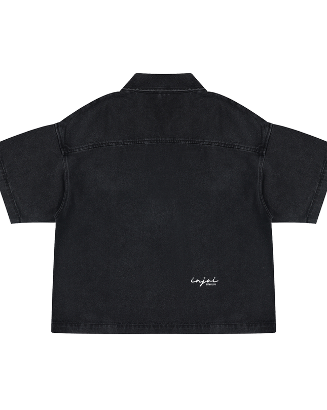 Unisex Vintage Wash Boxy Quarter-Zip Denim Shirt