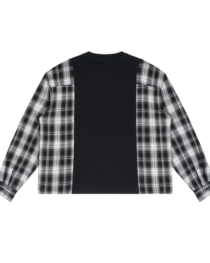 INJOI Unisex Plaid Panel Long Sleeve T-Shirt