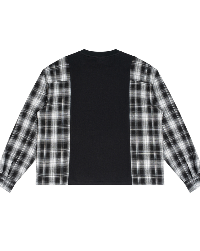 INJOI Unisex Plaid Panel Long Sleeve T-Shirt
