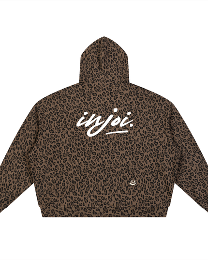 Unisex Leopard Print Waffle Full Zip Hoodie