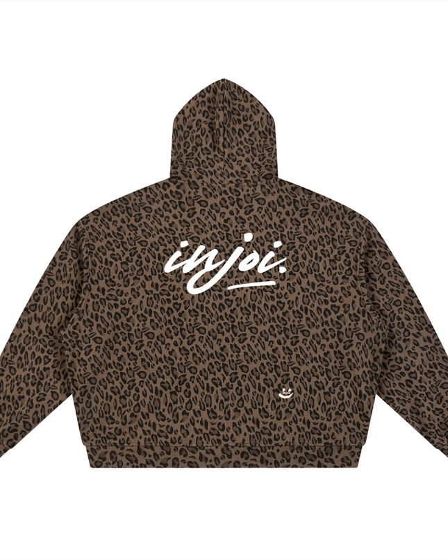 Unisex Leopard Print Waffle Full Zip Hoodie