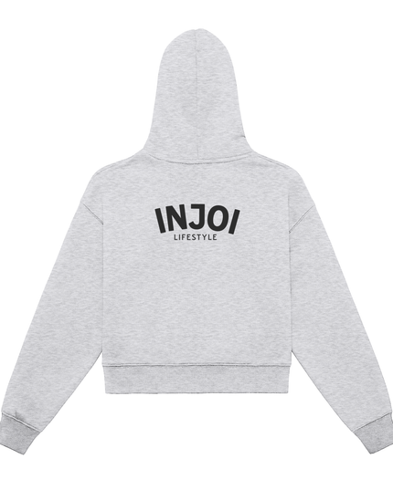 Fleeced Zip-Up Cropped Hoodie