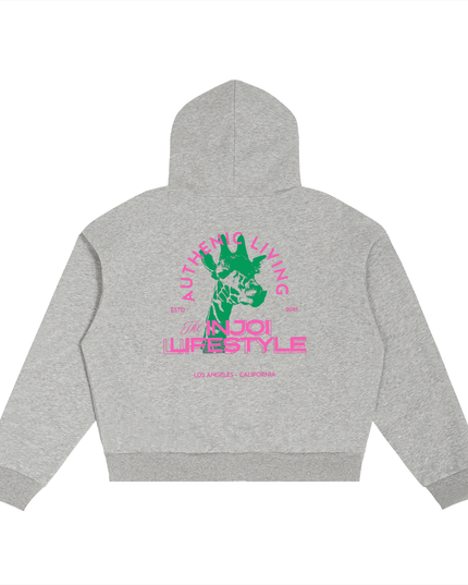 Contrast Plaid Boxy Zip Hoodie