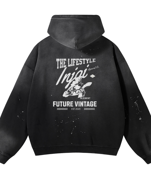 Vintage Wash Frayed Fleece Hoodie - 360 GSM