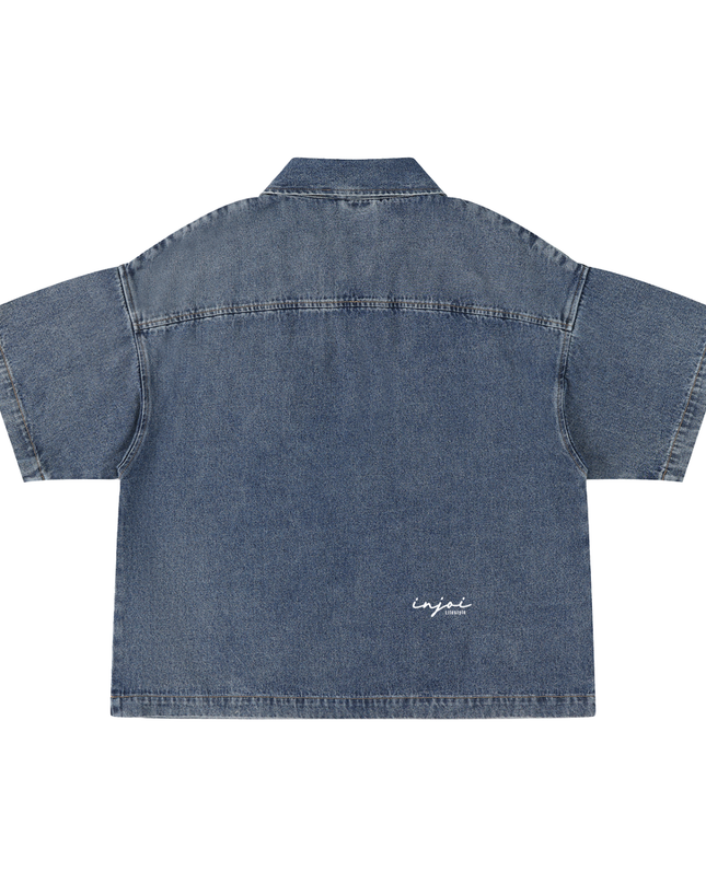 Unisex Vintage Wash Boxy Quarter-Zip Denim Shirt