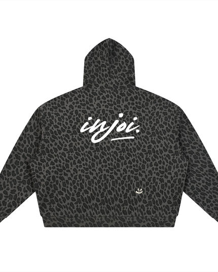 Unisex Leopard Print Waffle Full Zip Hoodie