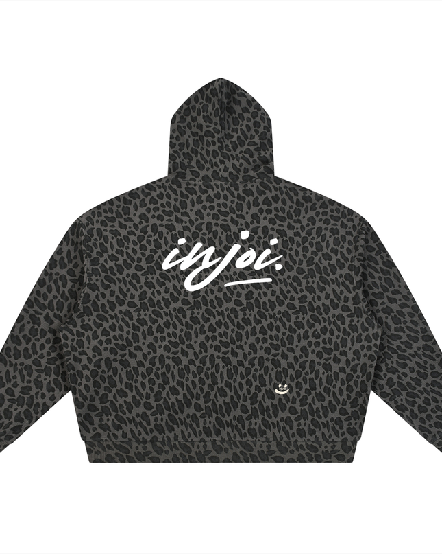 Unisex Leopard Print Waffle Full Zip Hoodie