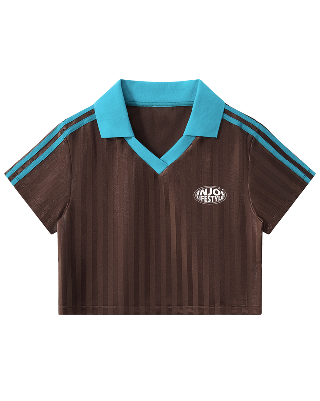 Contrast Collar Striped Cropped Jersey