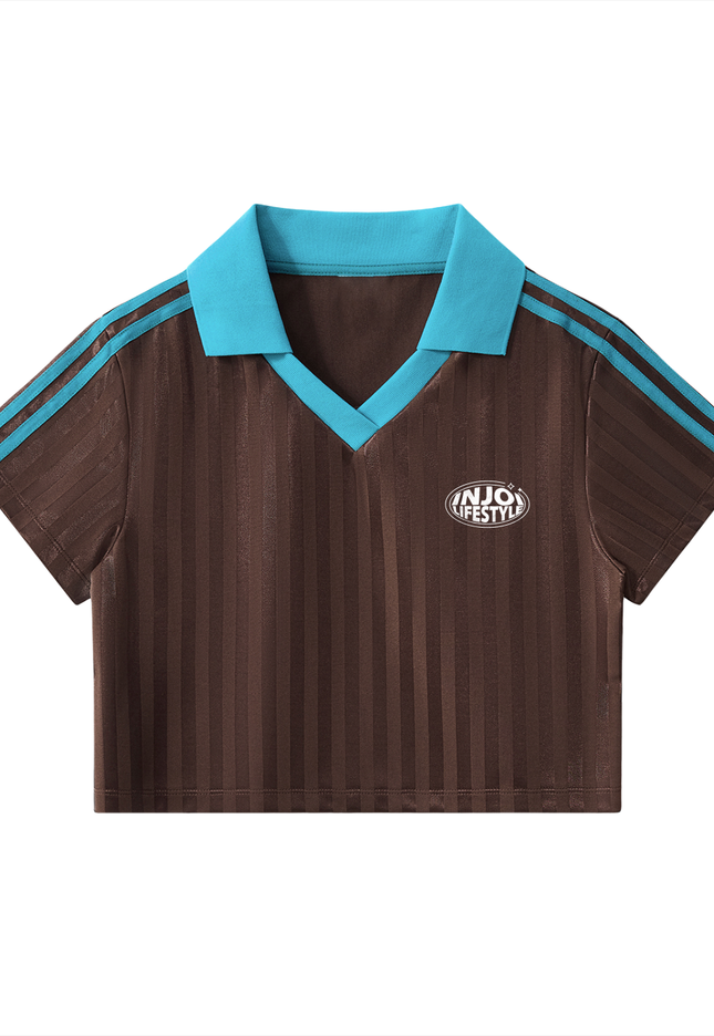 Contrast Collar Striped Cropped Jersey